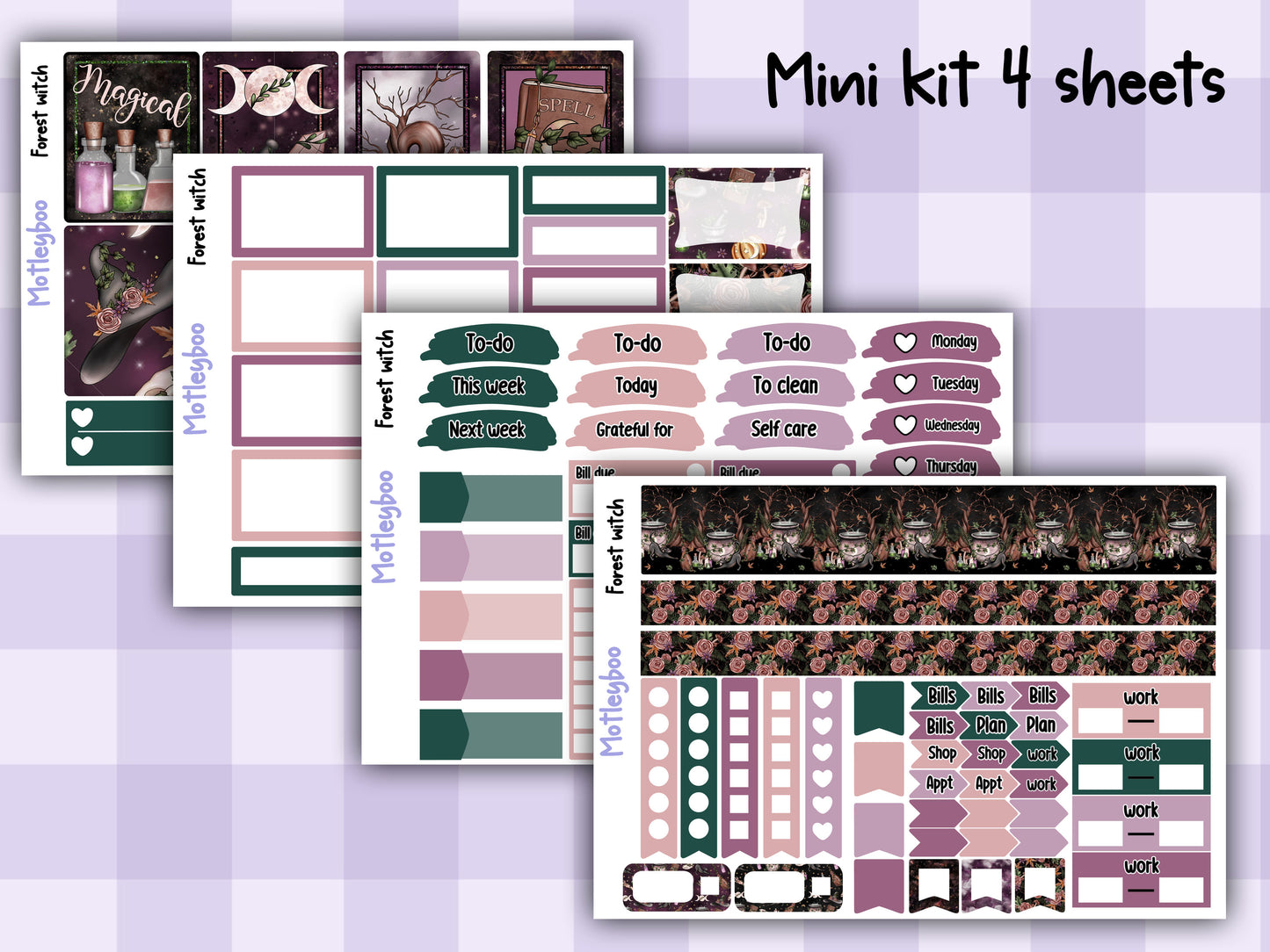 Weekly Planner Sticker Kit, Witchy mystical goth Vertical Planning Stickers, Forest witch