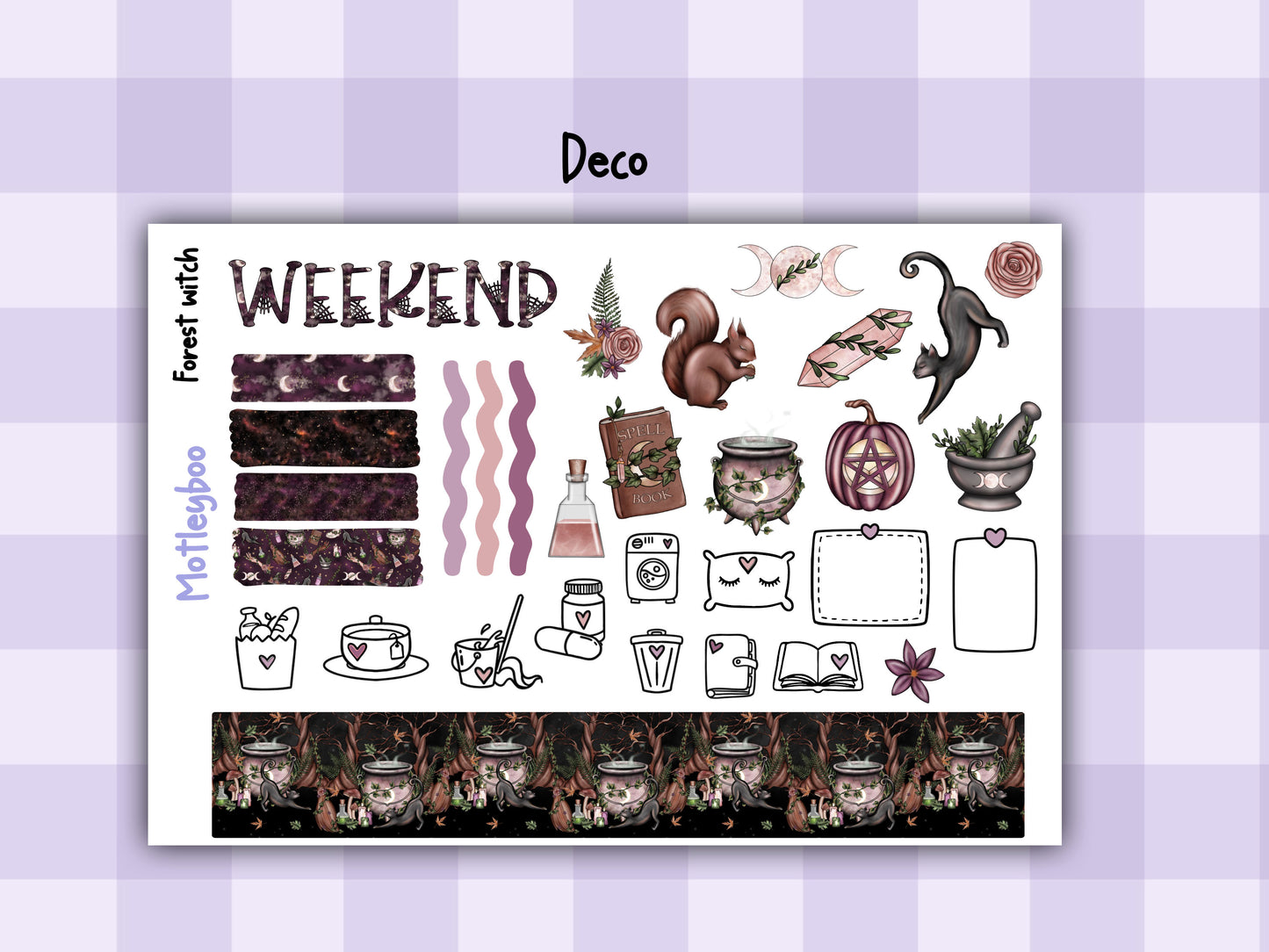 Weekly Planner Sticker Kit, Witchy mystical goth Vertical Planning Stickers, Forest witch
