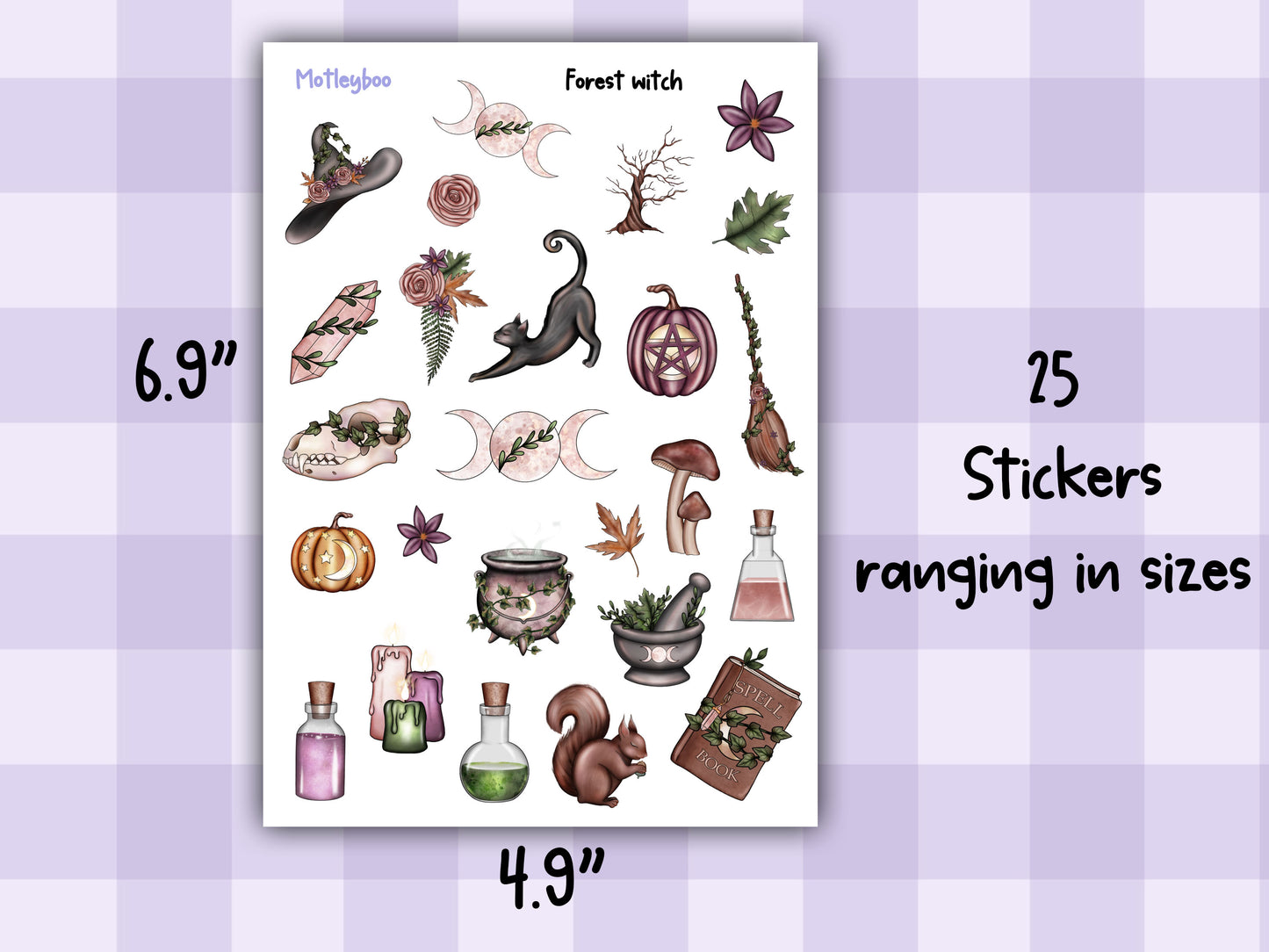 Planner sticker sheet, stickers, Forest witch