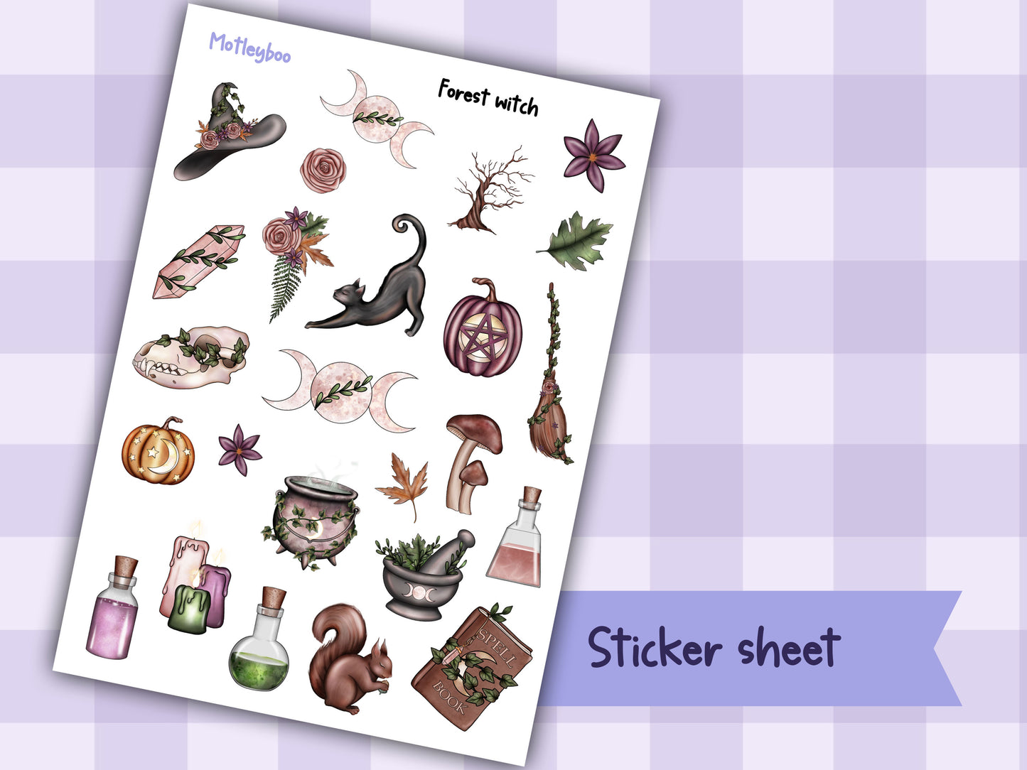 Planner sticker sheet, stickers, Forest witch
