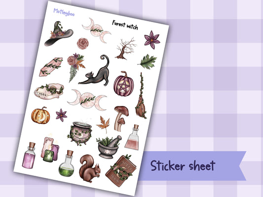 Planner sticker sheet, stickers, Forest witch