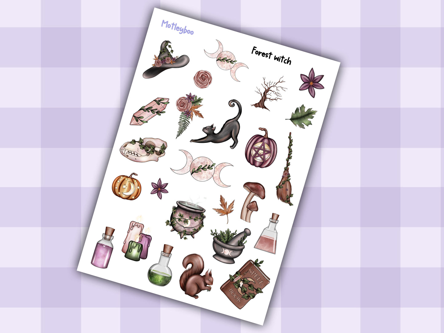 Planner sticker sheet, stickers, Forest witch