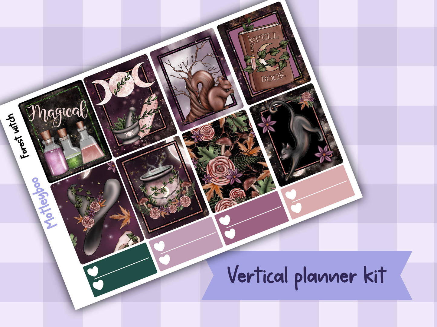 Weekly Planner Sticker Kit, Witchy mystical goth Vertical Planning Stickers, Forest witch