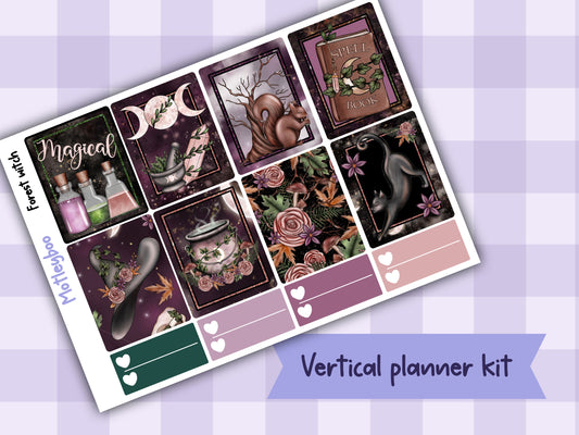 Weekly Planner Sticker Kit, Witchy mystical goth Vertical Planning Stickers, Forest witch