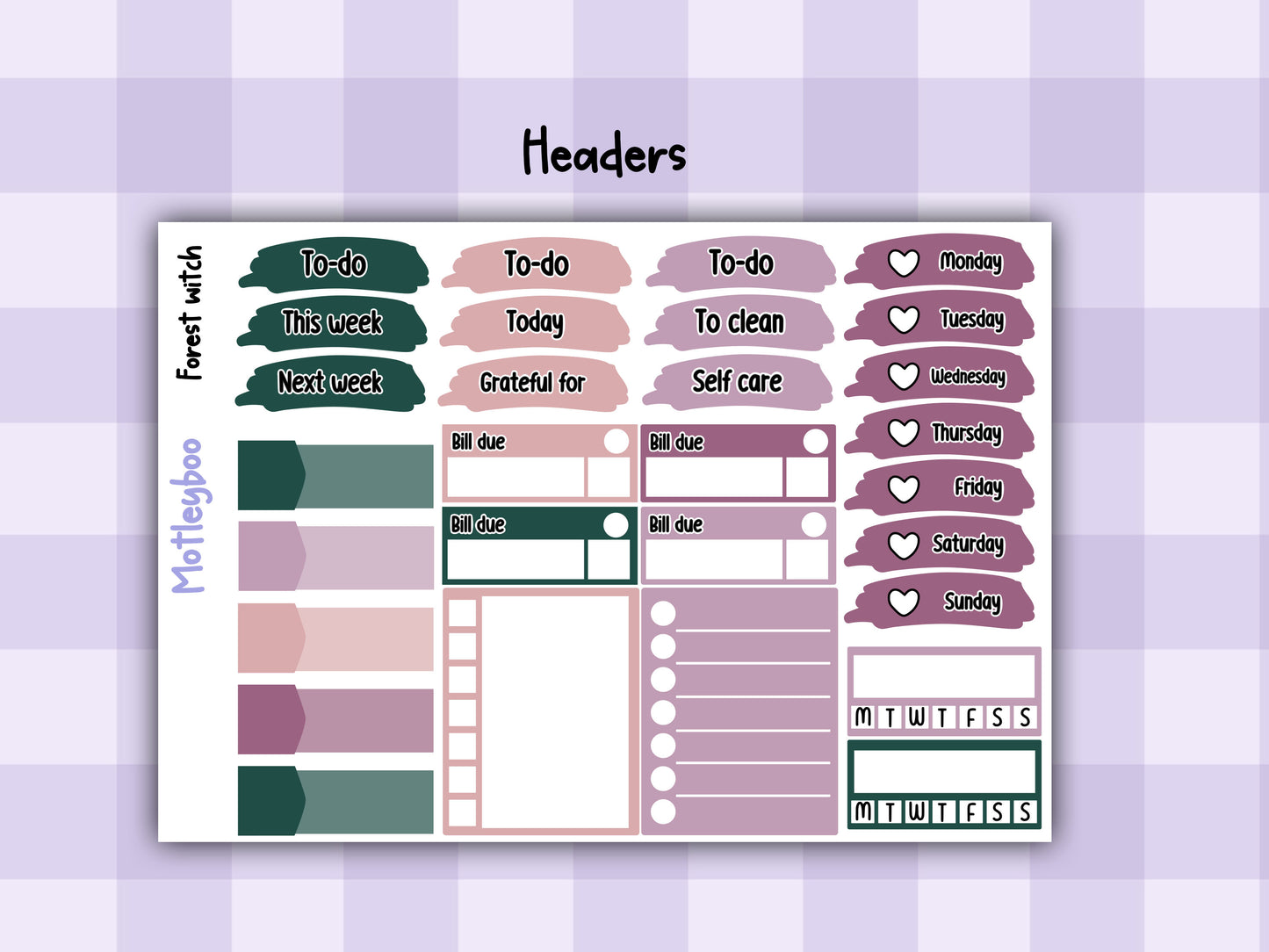 Weekly Planner Sticker Kit, Witchy mystical goth Vertical Planning Stickers, Forest witch