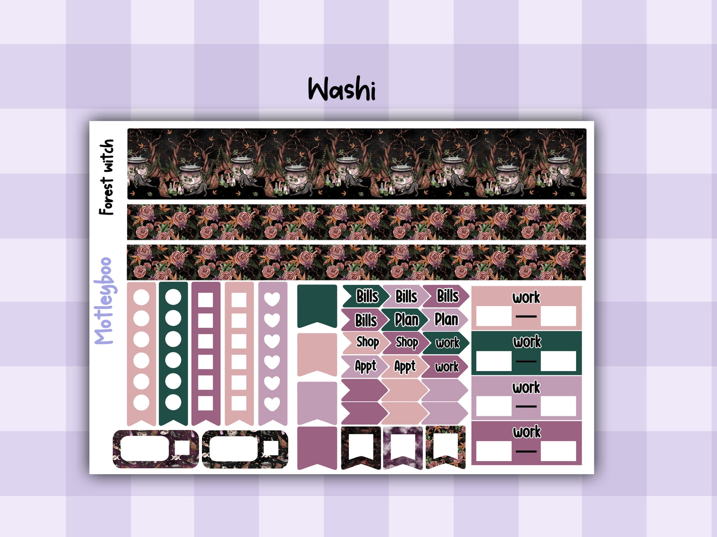 Weekly Planner Sticker Kit, Witchy mystical goth Vertical Planning Stickers, Forest witch