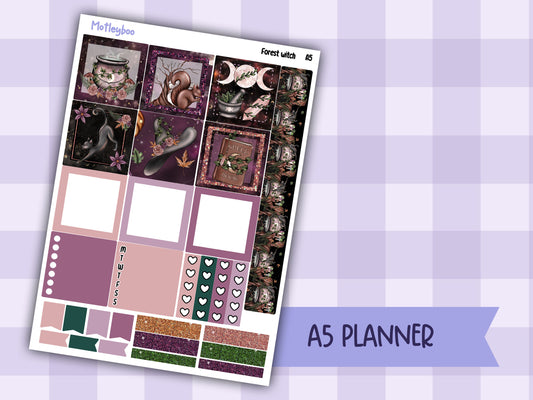 A5 Hobonichi cousin, weekly planner sticker kit, Forest witch