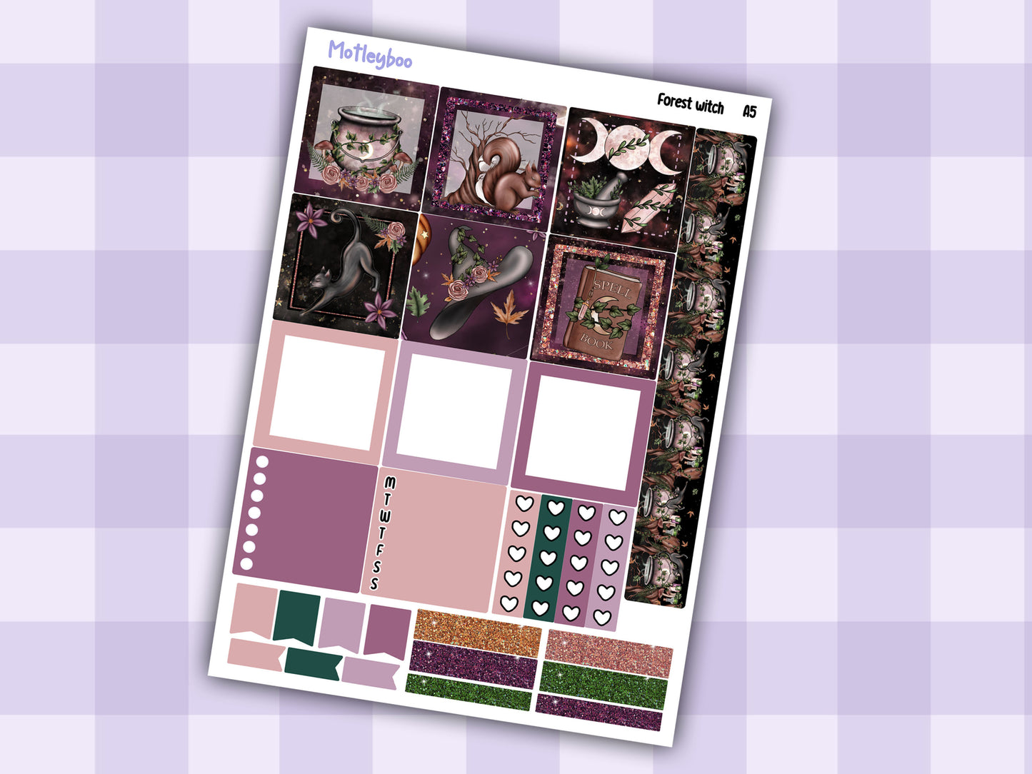 A5 Hobonichi cousin, weekly planner sticker kit, Forest witch
