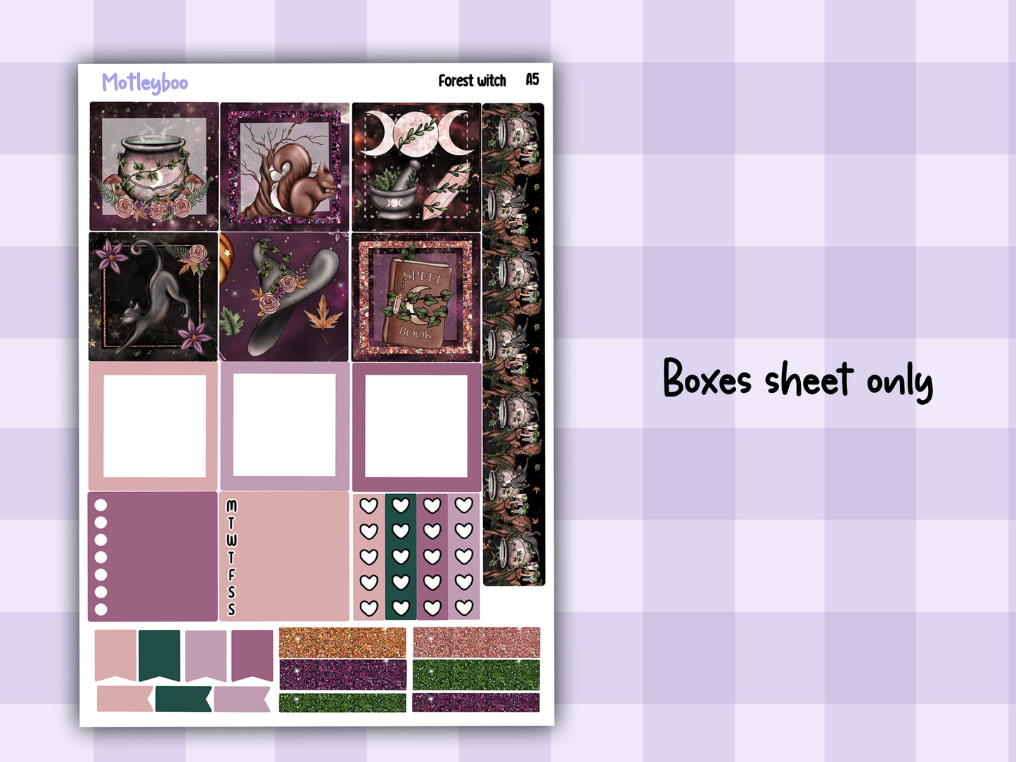 A5 Hobonichi cousin, weekly planner sticker kit, Forest witch