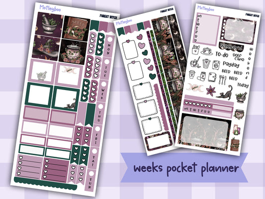 Hobonichi weeks, weekly sticker kit, witch stickers, celestial stickers, mystical stickers, witchcraft stickers, witch vibes, forest witch