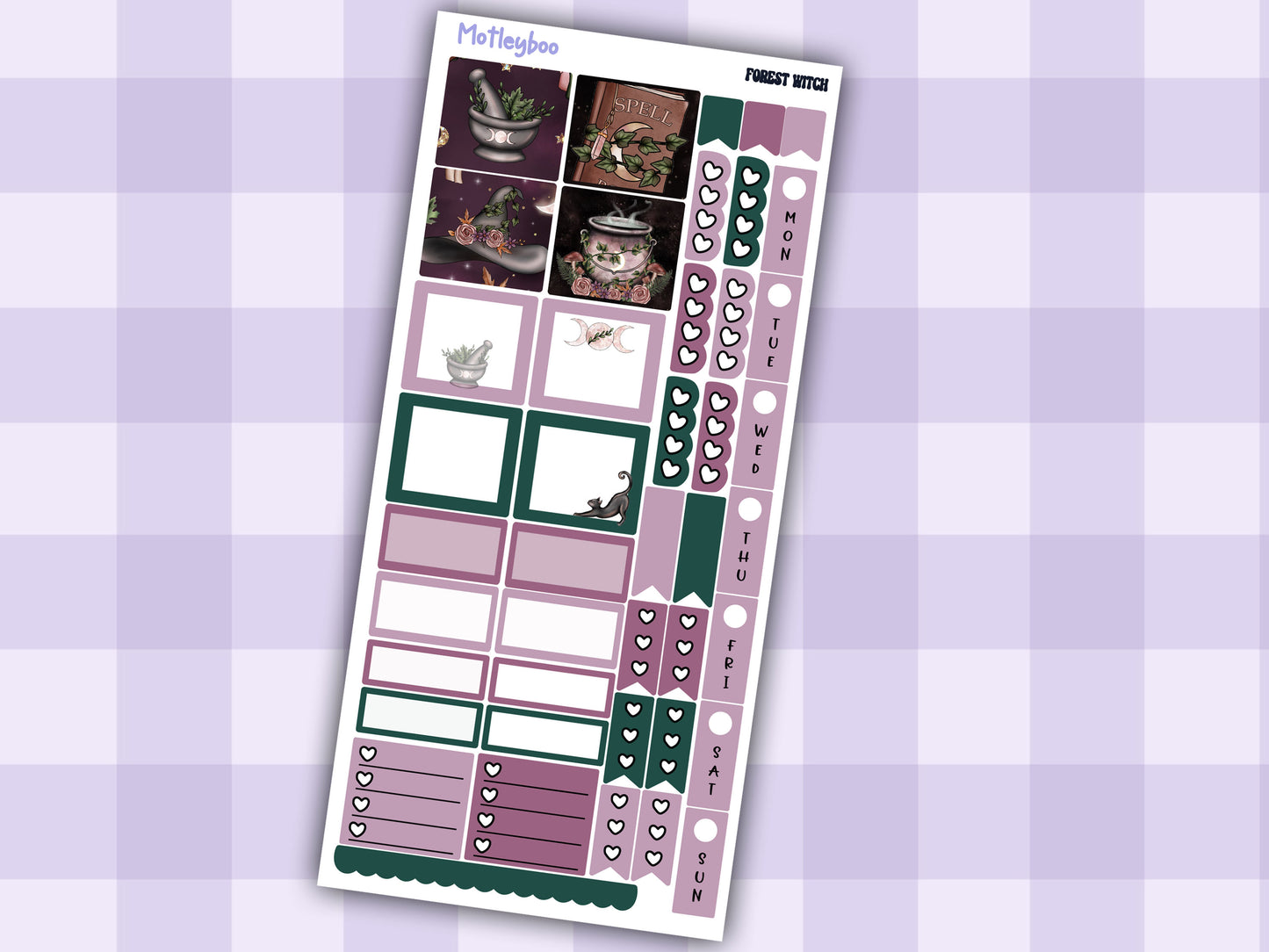 Hobonichi weeks, weekly sticker kit, witch stickers, celestial stickers, mystical stickers, witchcraft stickers, witch vibes, forest witch