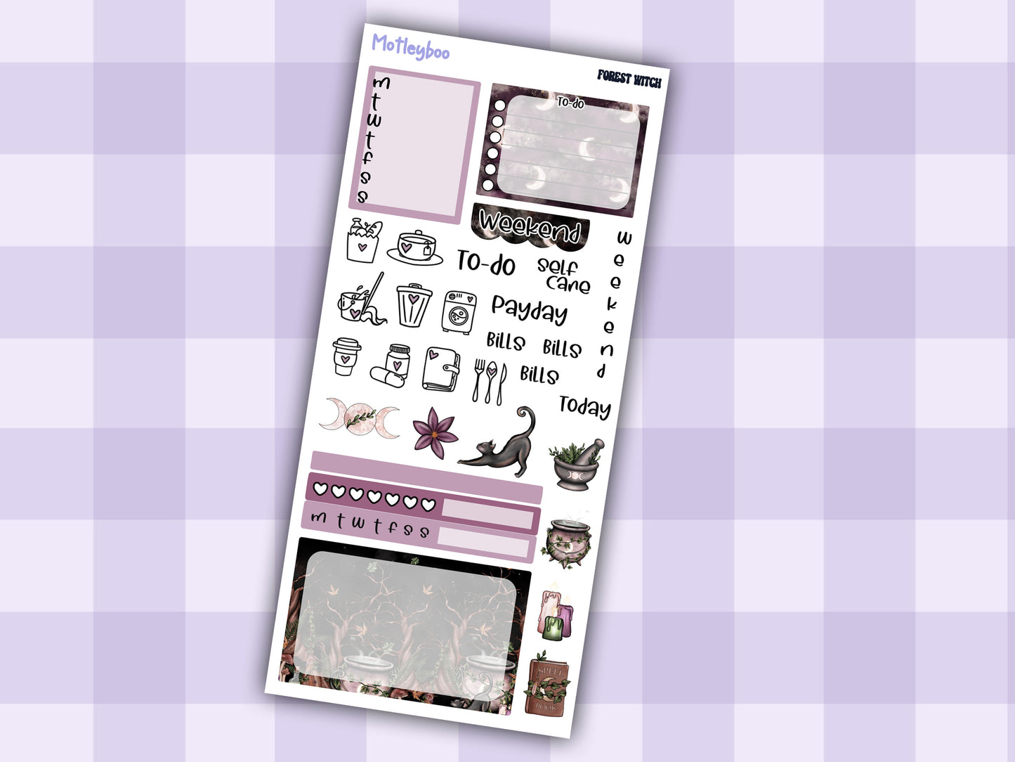 Hobonichi weeks, weekly sticker kit, witch stickers, celestial stickers, mystical stickers, witchcraft stickers, witch vibes, forest witch