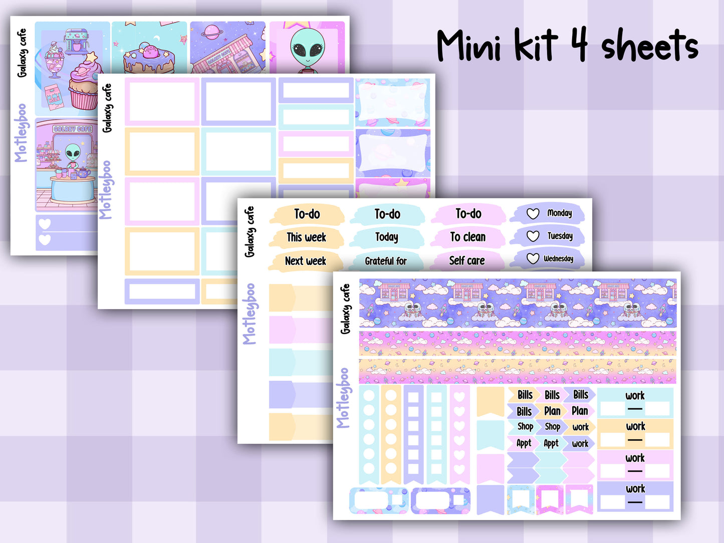 Weekly Planner Sticker Kit, scfi alien food Vertical Planning Stickers, Galaxy cafe