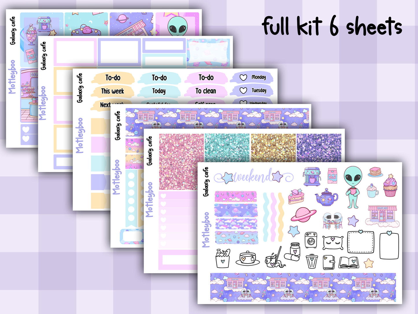 Weekly Planner Sticker Kit, scfi alien food Vertical Planning Stickers, Galaxy cafe