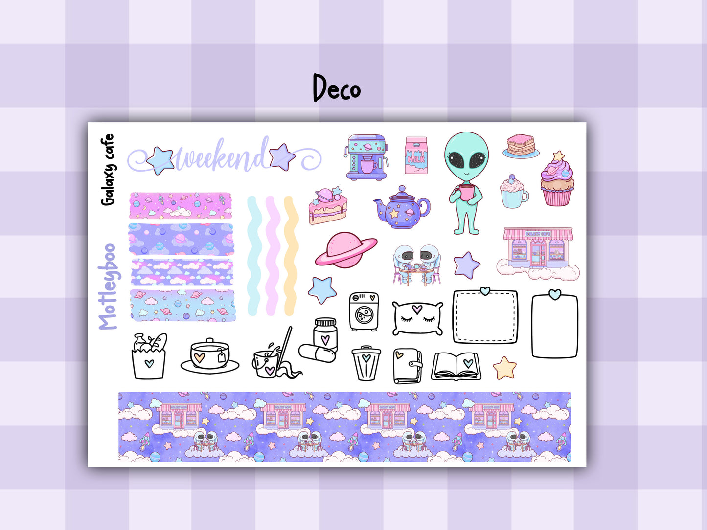 Weekly Planner Sticker Kit, scfi alien food Vertical Planning Stickers, Galaxy cafe