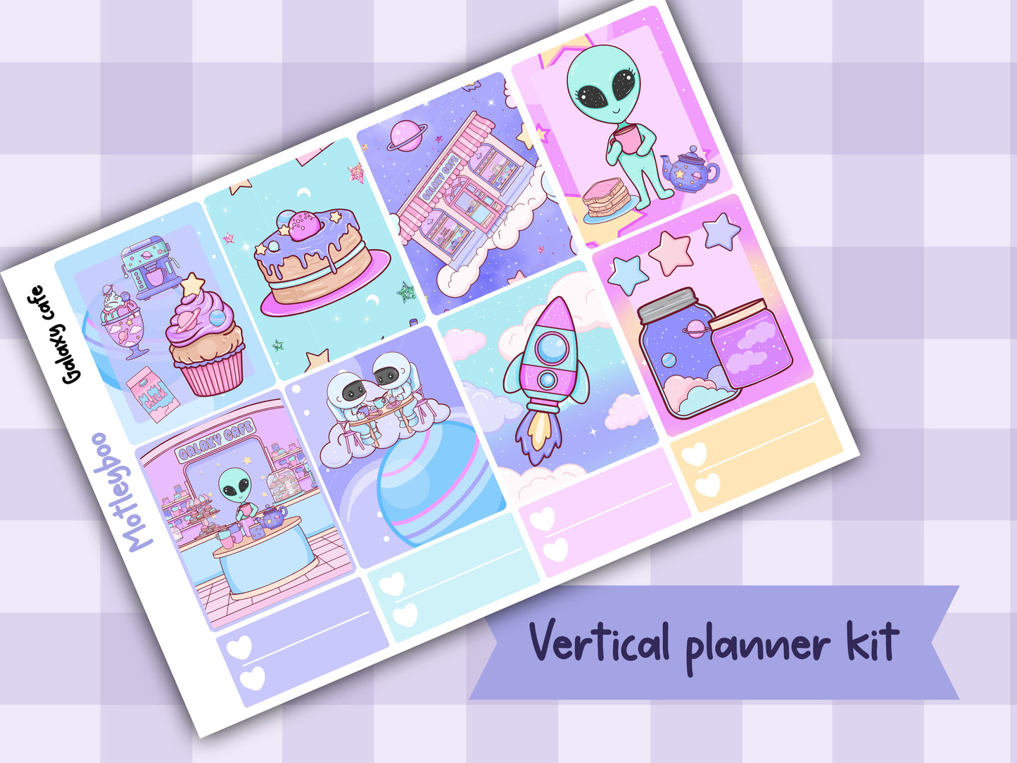 Weekly Planner Sticker Kit, scfi alien food Vertical Planning Stickers, Galaxy cafe