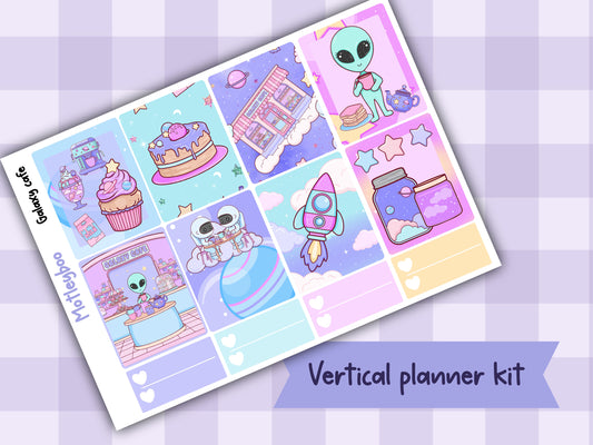 Weekly Planner Sticker Kit, scfi alien food Vertical Planning Stickers, Galaxy cafe