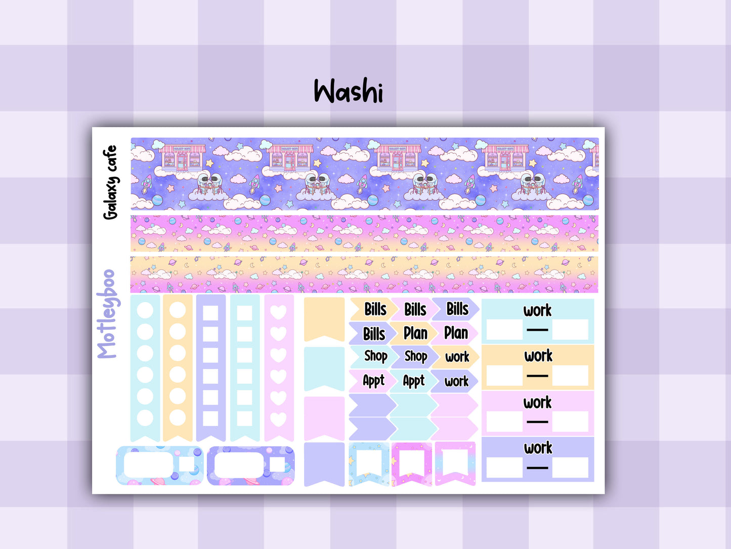 Weekly Planner Sticker Kit, scfi alien food Vertical Planning Stickers, Galaxy cafe