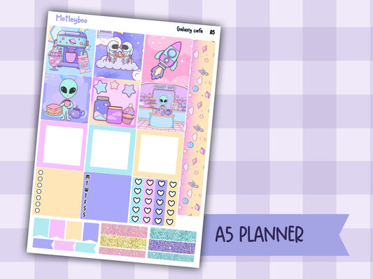 Hobonichi cousin, weekly planner sticker kit, Galaxy Cafe