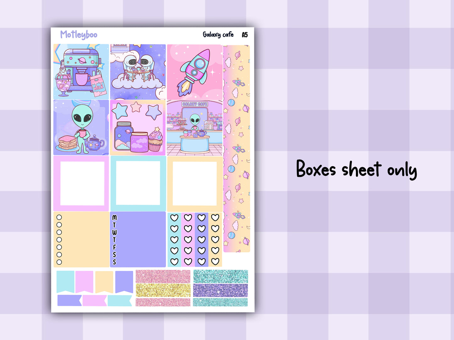 Hobonichi cousin, weekly planner sticker kit, Galaxy Cafe