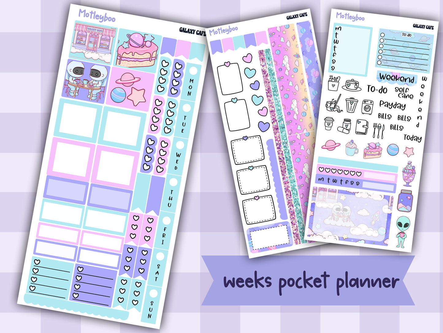 Hobonichi weeks, sticker kit, hobonichi planner, galaxy cafe