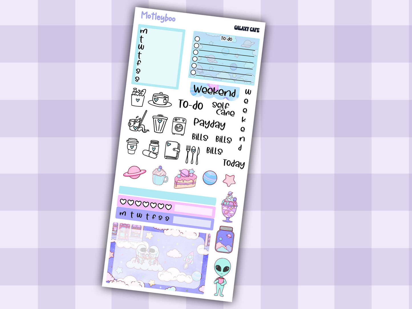Hobonichi weeks, sticker kit, hobonichi planner, galaxy cafe