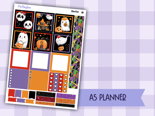 A5 Hobonichi cousin planner sticker kit, Halloween planner stickers, hobonichi cousin, Ghosties