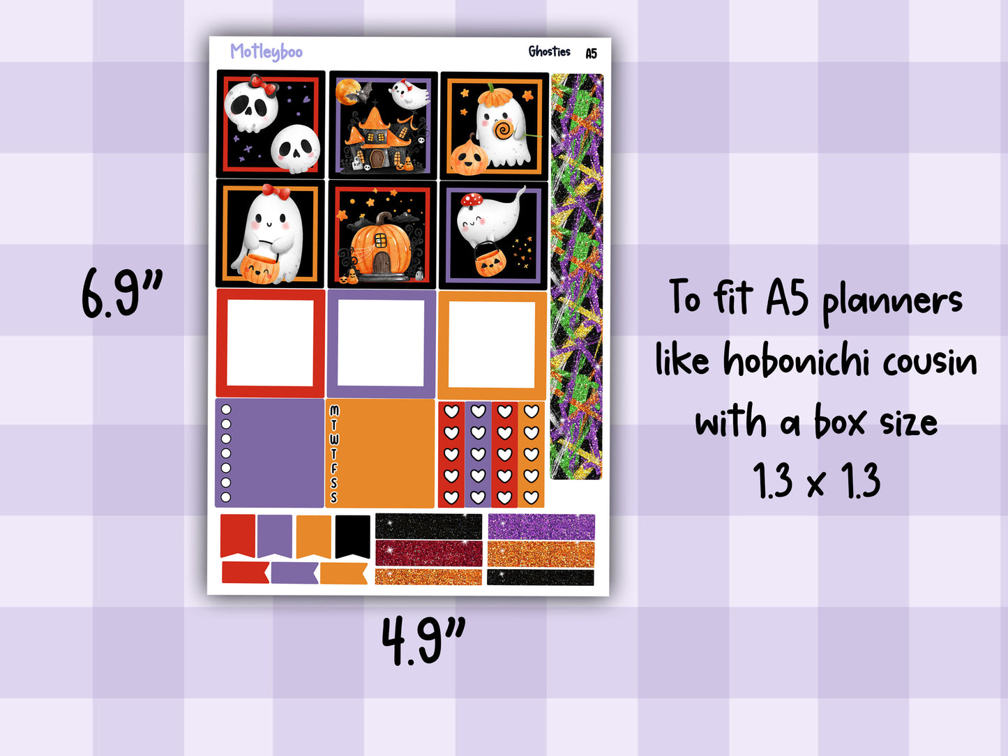 A5 Hobonichi cousin planner sticker kit, Halloween planner stickers, hobonichi cousin, Ghosties