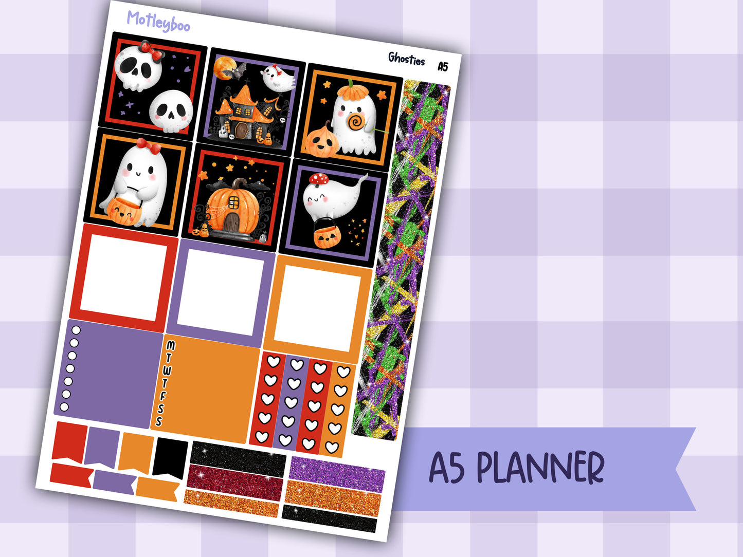 A5 Hobonichi cousin planner sticker kit, Halloween planner stickers, hobonichi cousin, Ghosties