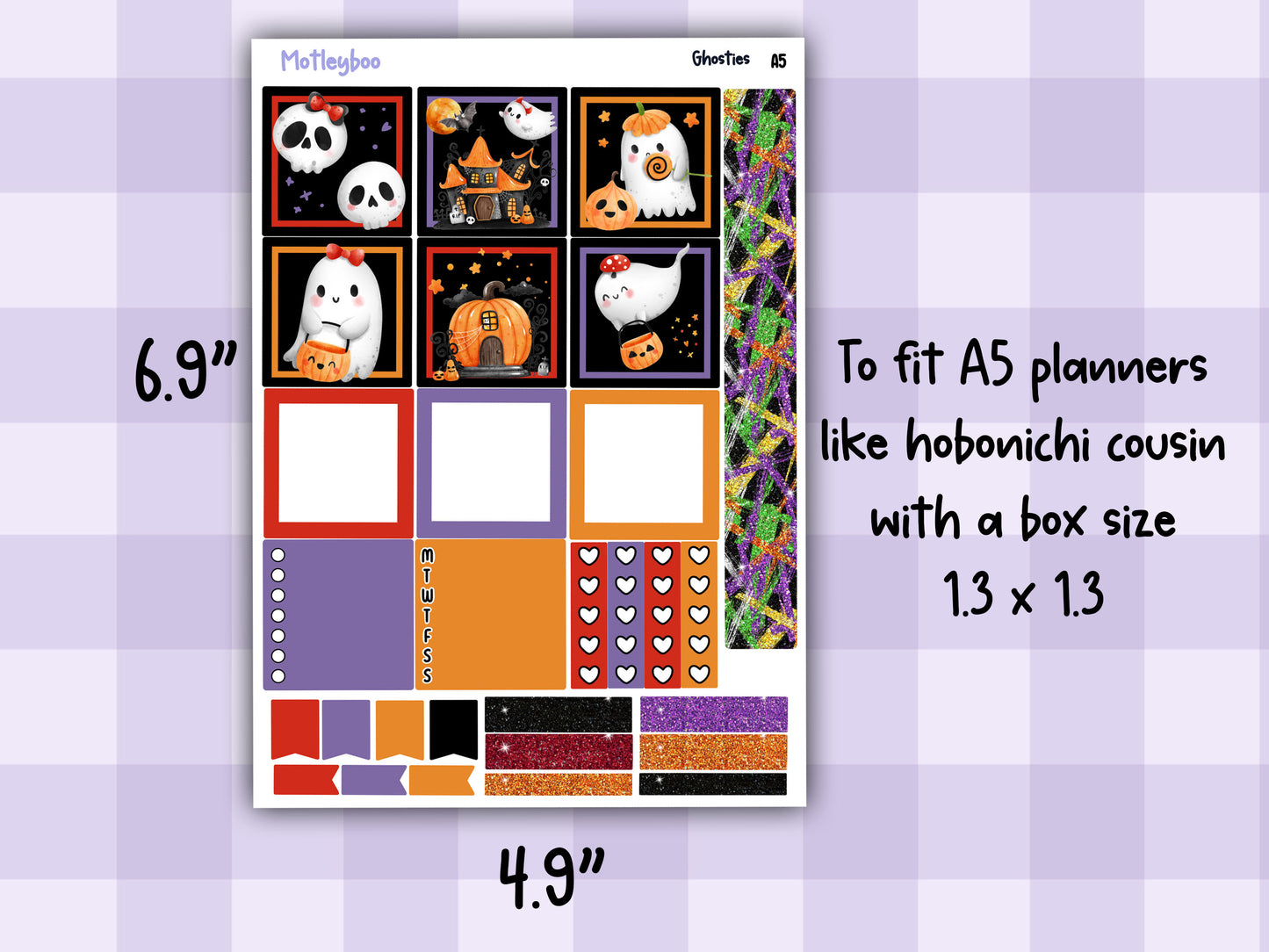 A5 Hobonichi cousin planner sticker kit, Halloween planner stickers, hobonichi cousin, Ghosties