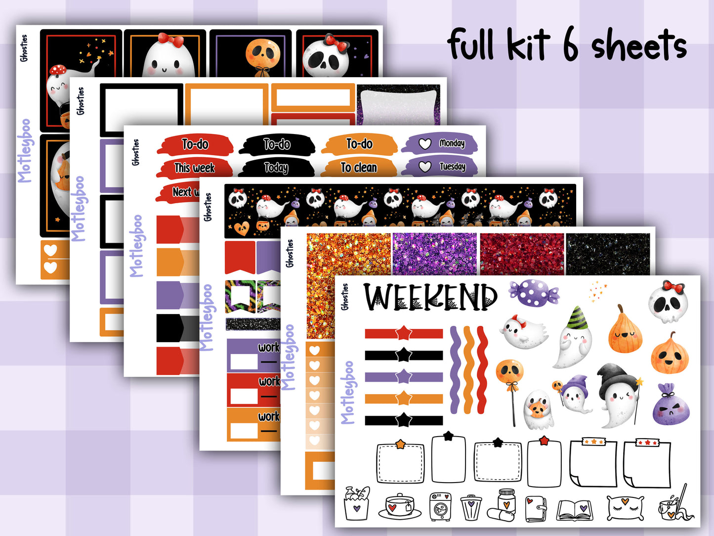 Weekly Planner Sticker Kit,Halloween Vertical Planning Stickers, Ghosties