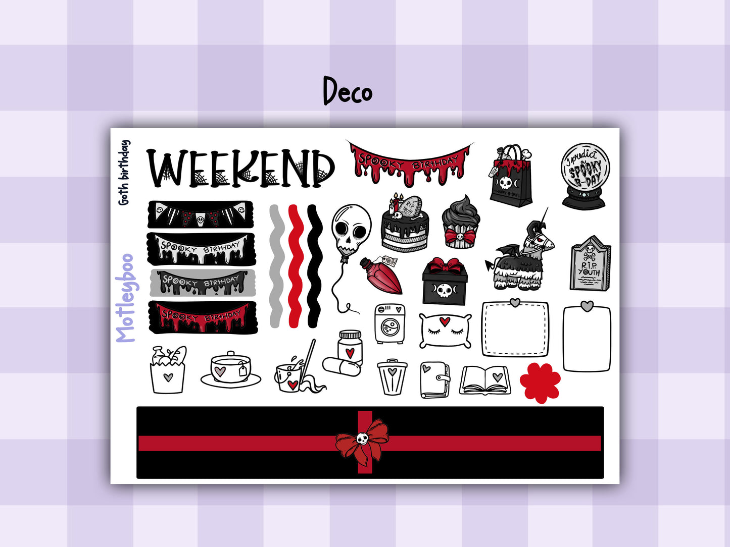 Weekly Planner Sticker Kit, Spooky Birthday Vertical Planning Stickers, Goth birthday