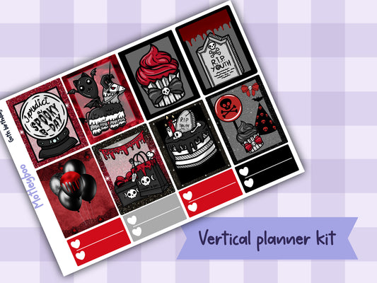 Weekly Planner Sticker Kit, Spooky Birthday Vertical Planning Stickers, Goth birthday