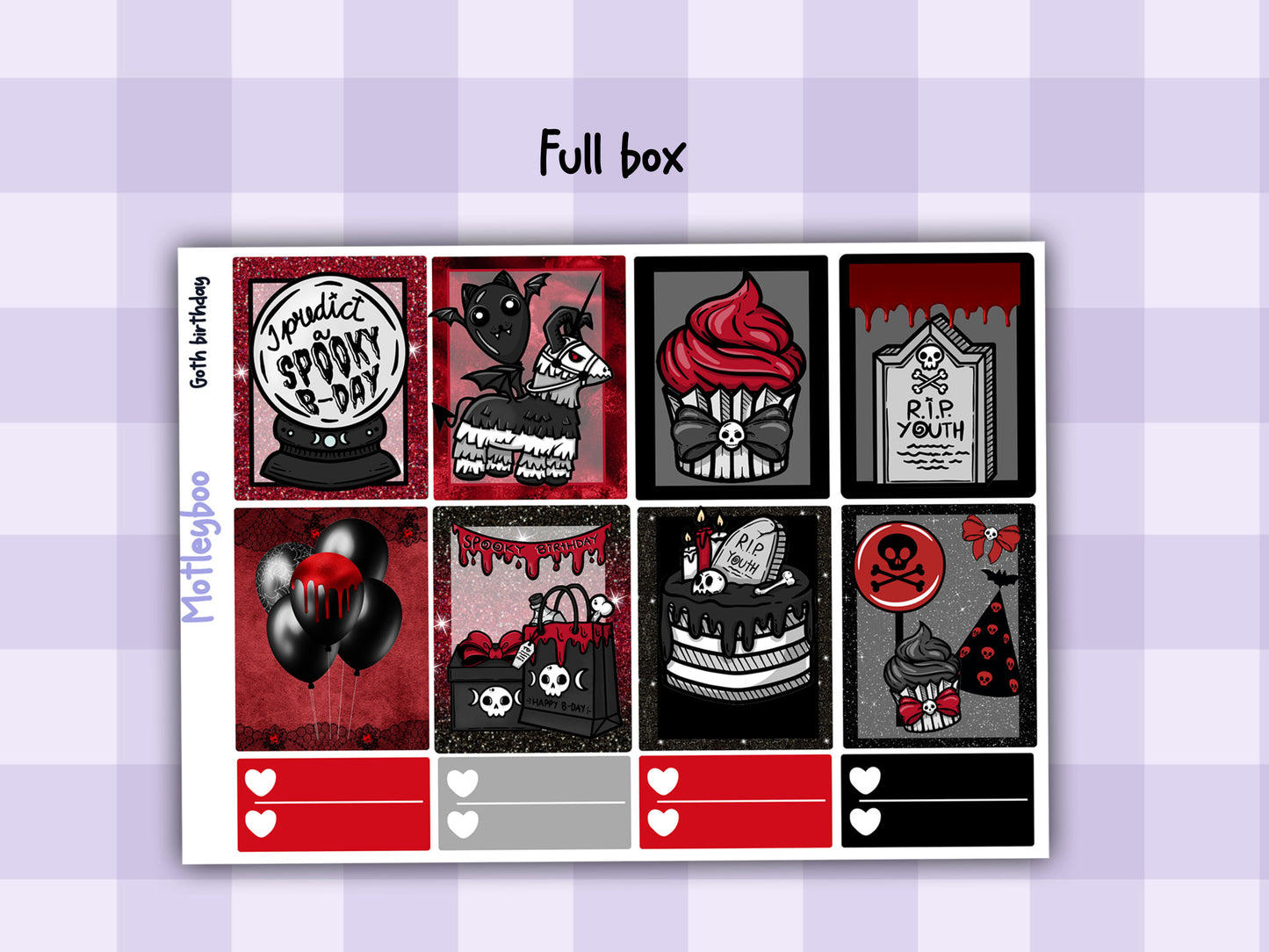 Weekly Planner Sticker Kit, Spooky Birthday Vertical Planning Stickers, Goth birthday