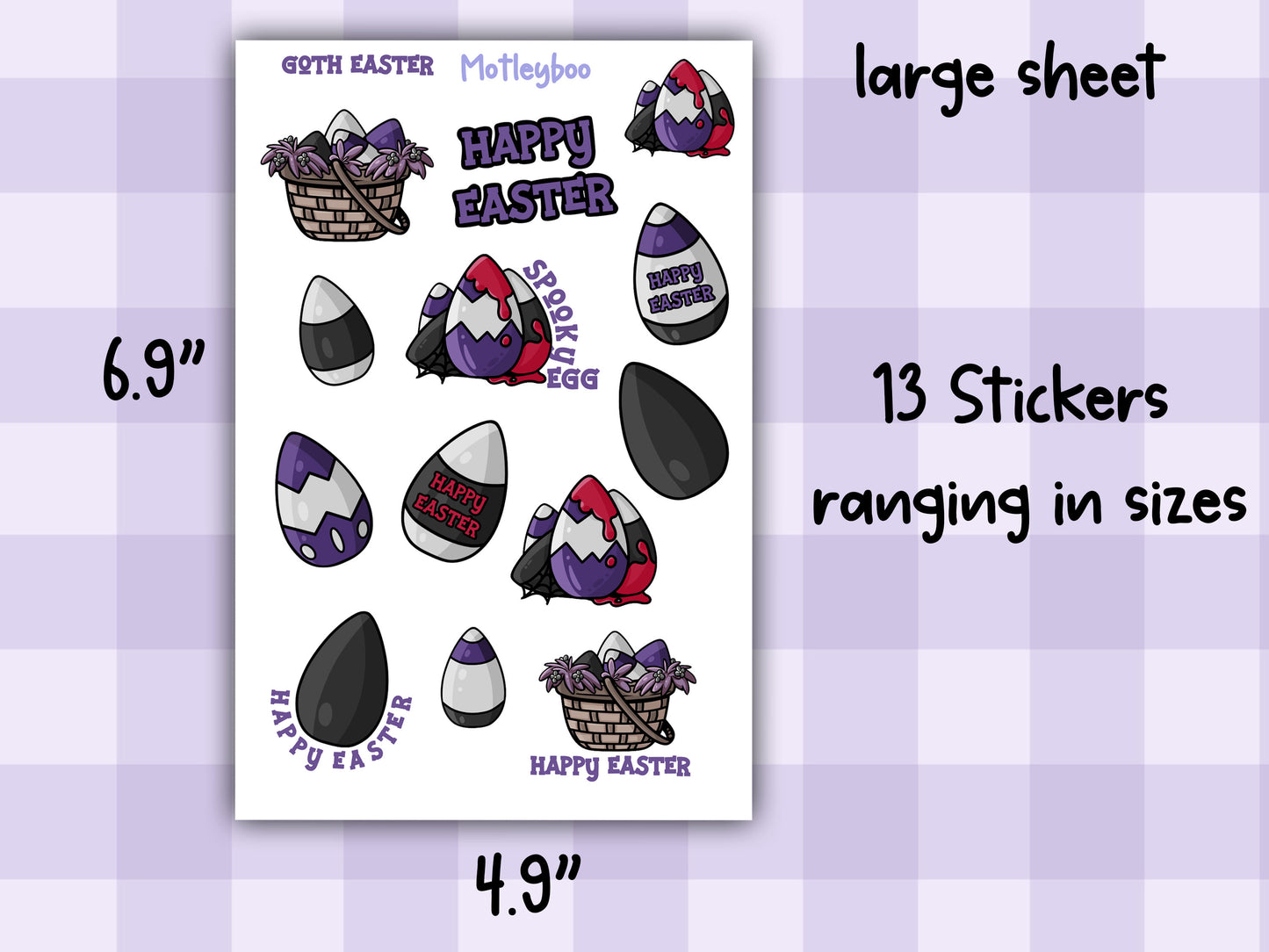 Gothic easter stickers, goth spring eggs, journaling deco, spring season, stickers for Easter