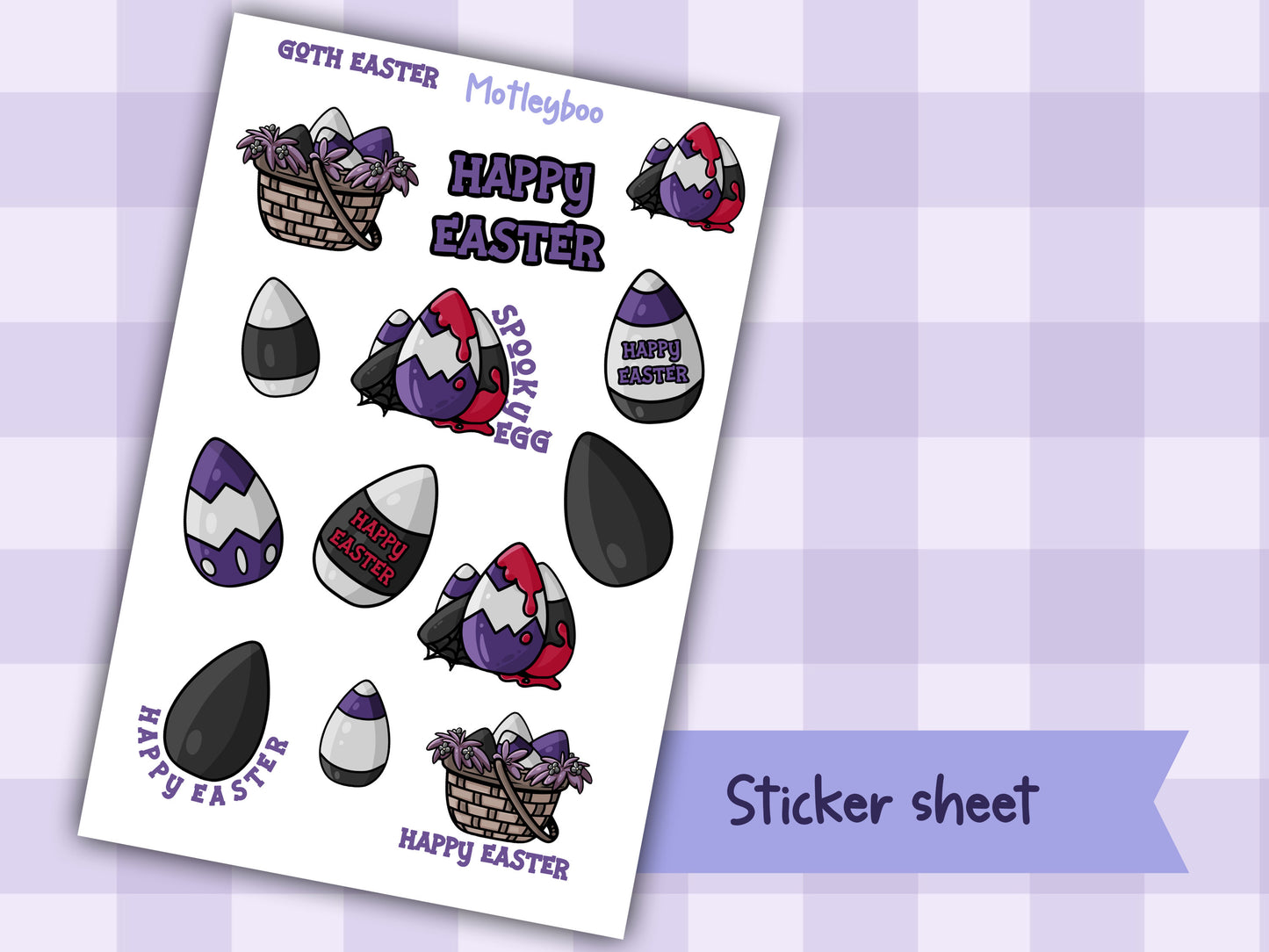 Gothic easter stickers, goth spring eggs, journaling deco, spring season, stickers for Easter