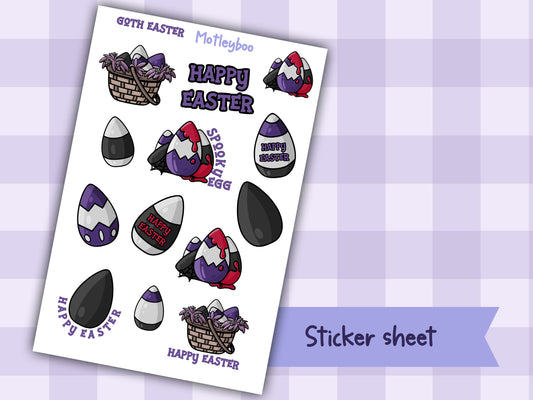 Gothic easter stickers, goth spring eggs, journaling deco, spring season, stickers for Easter