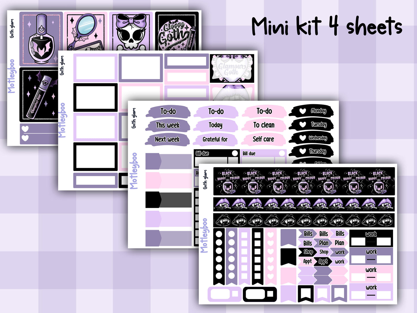 Weekly Planner Sticker Kit, pastel goth glamour spooky halloween Vertical Planning Stickers, Goth glam