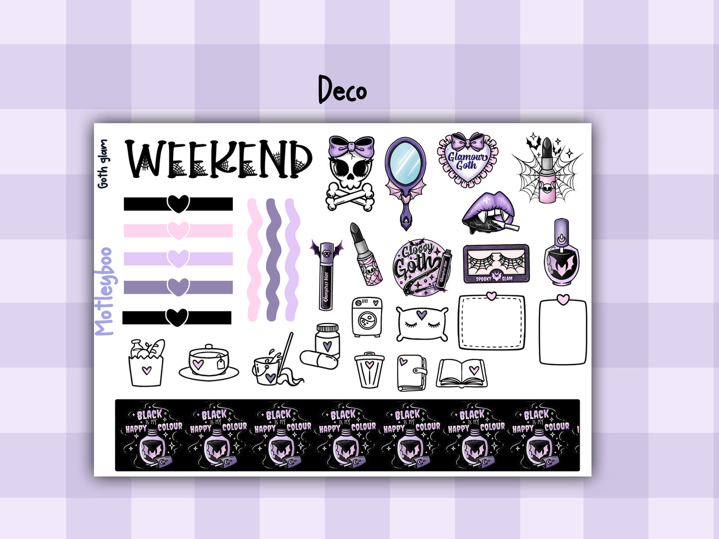 Weekly Planner Sticker Kit, pastel goth glamour spooky halloween Vertical Planning Stickers, Goth glam