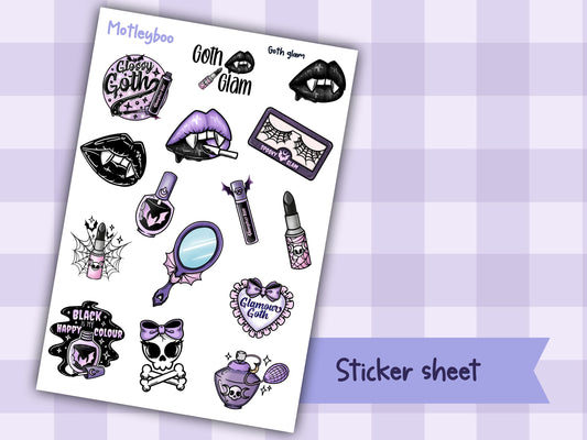 Planner sticker sheet, gothic spooky stickers, Goth glam