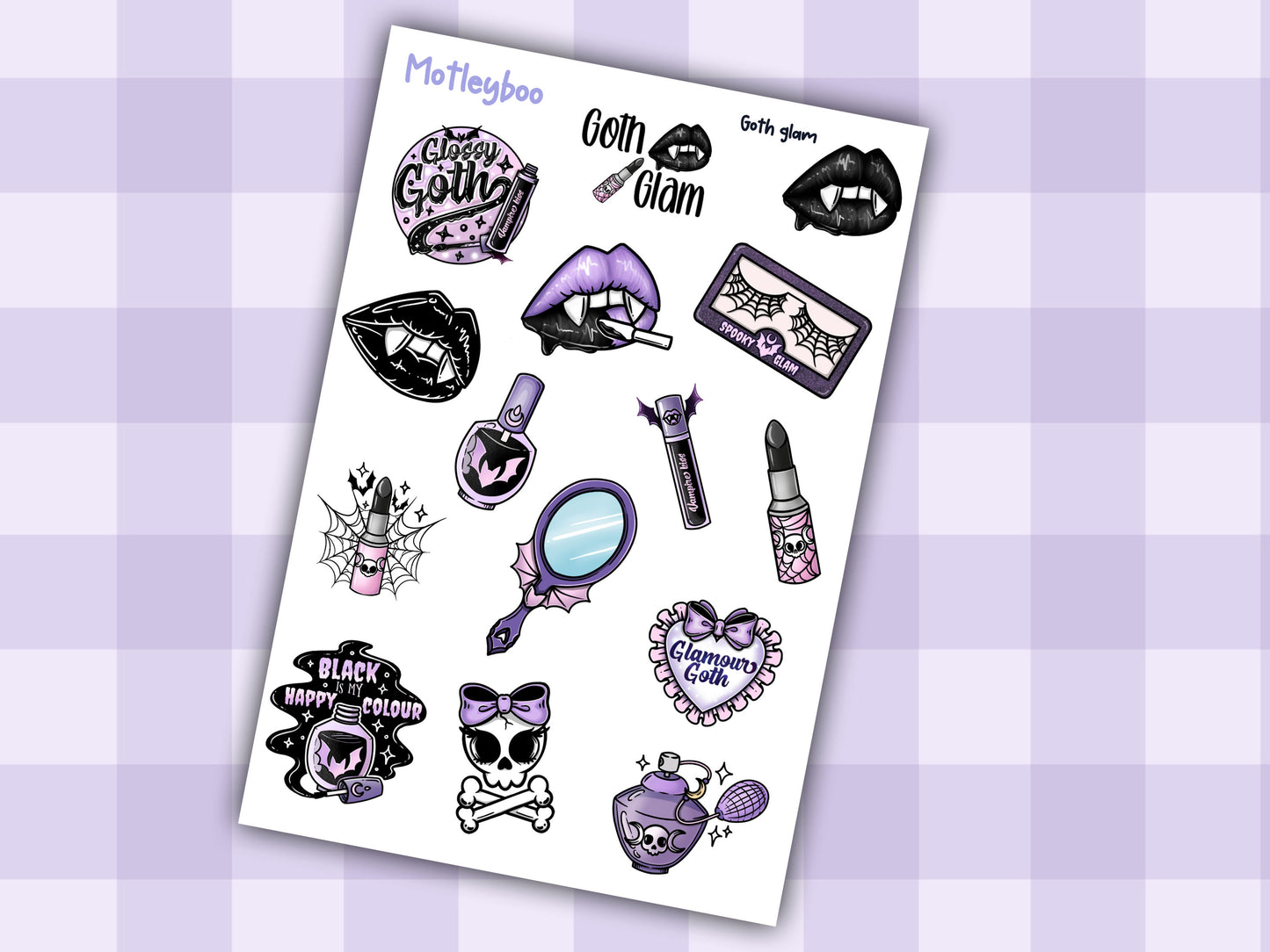 Planner sticker sheet, gothic spooky stickers, Goth glam