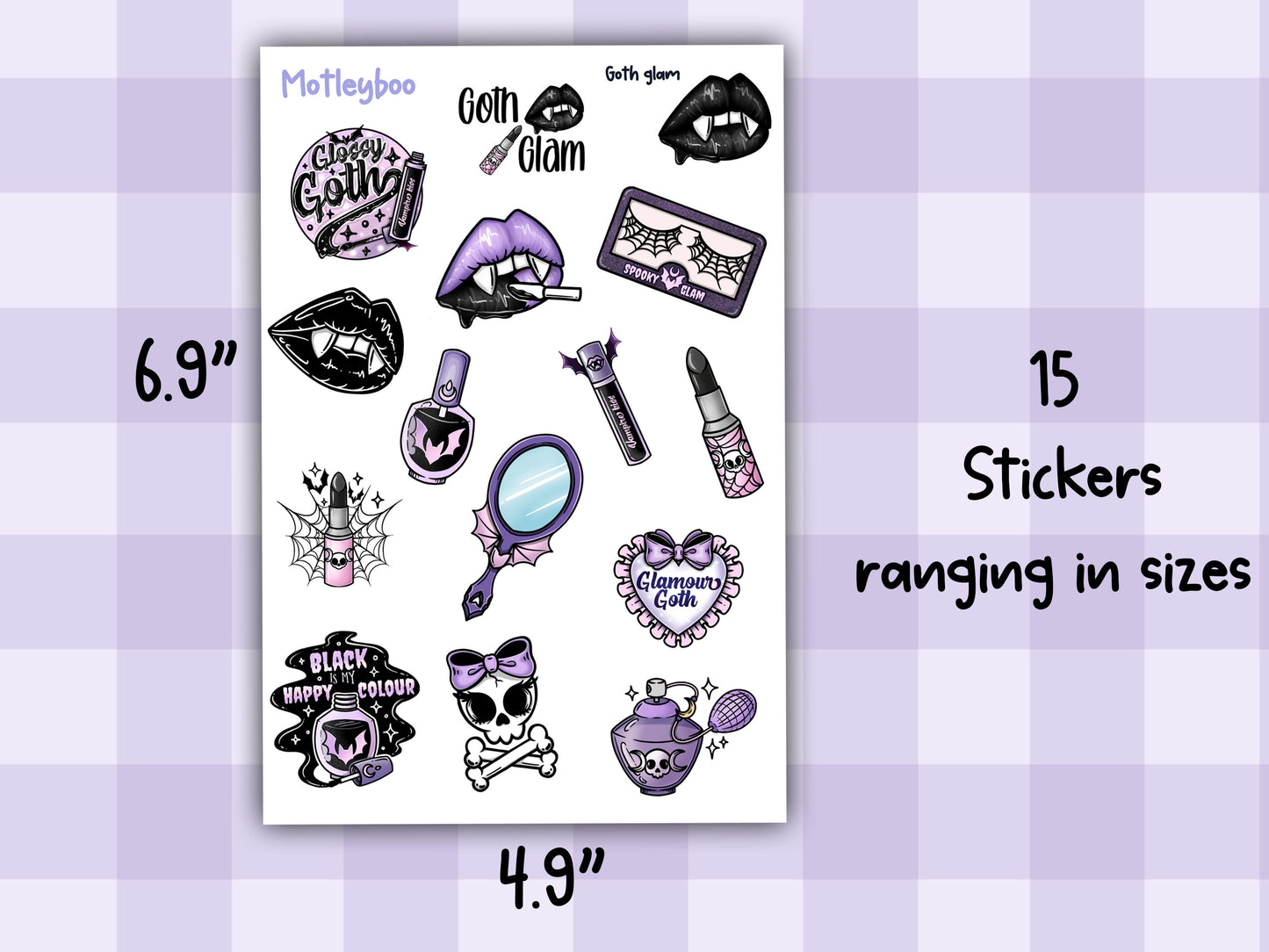 Planner sticker sheet, gothic spooky stickers, Goth glam