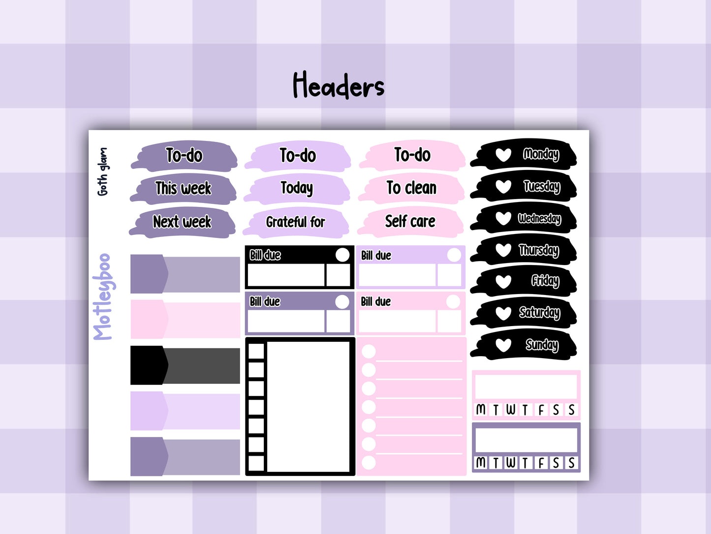 Weekly Planner Sticker Kit, pastel goth glamour spooky halloween Vertical Planning Stickers, Goth glam