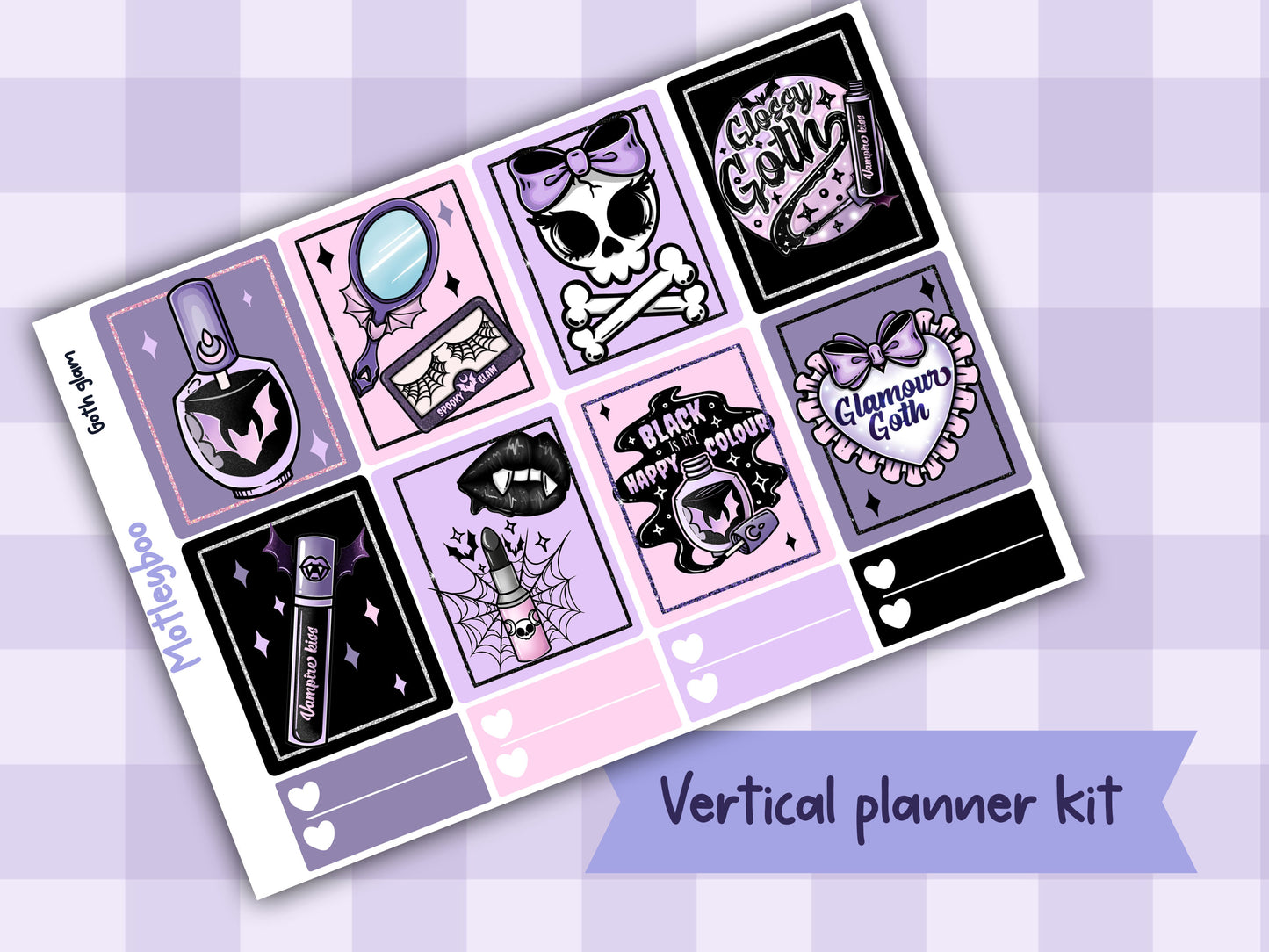 Weekly Planner Sticker Kit, pastel goth glamour spooky halloween Vertical Planning Stickers, Goth glam
