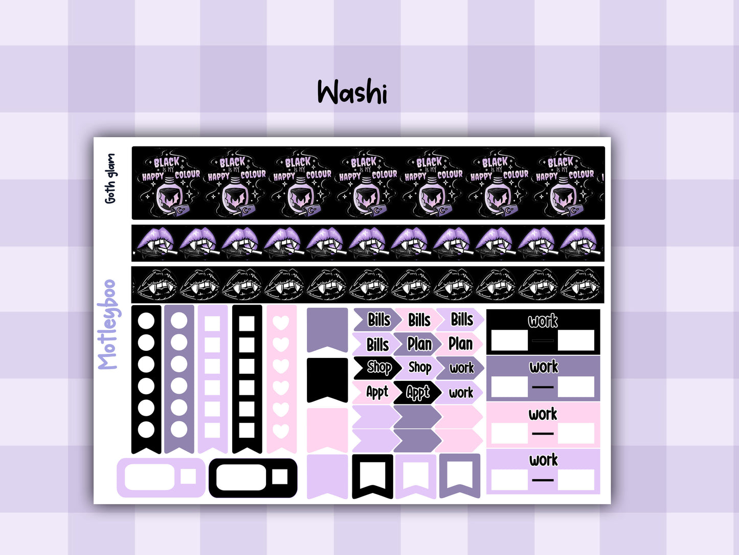 Weekly Planner Sticker Kit, pastel goth glamour spooky halloween Vertical Planning Stickers, Goth glam