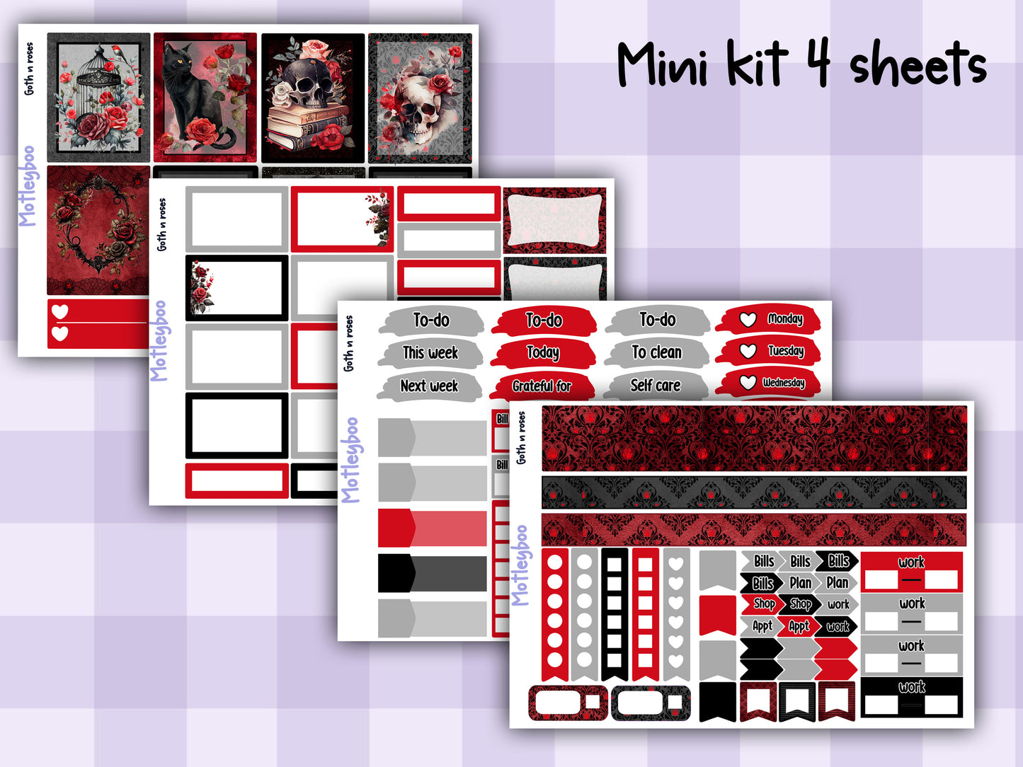 Weekly Planner Sticker Kit, Spooky goth halloween Vertical Planning Stickers, Goth n Roses