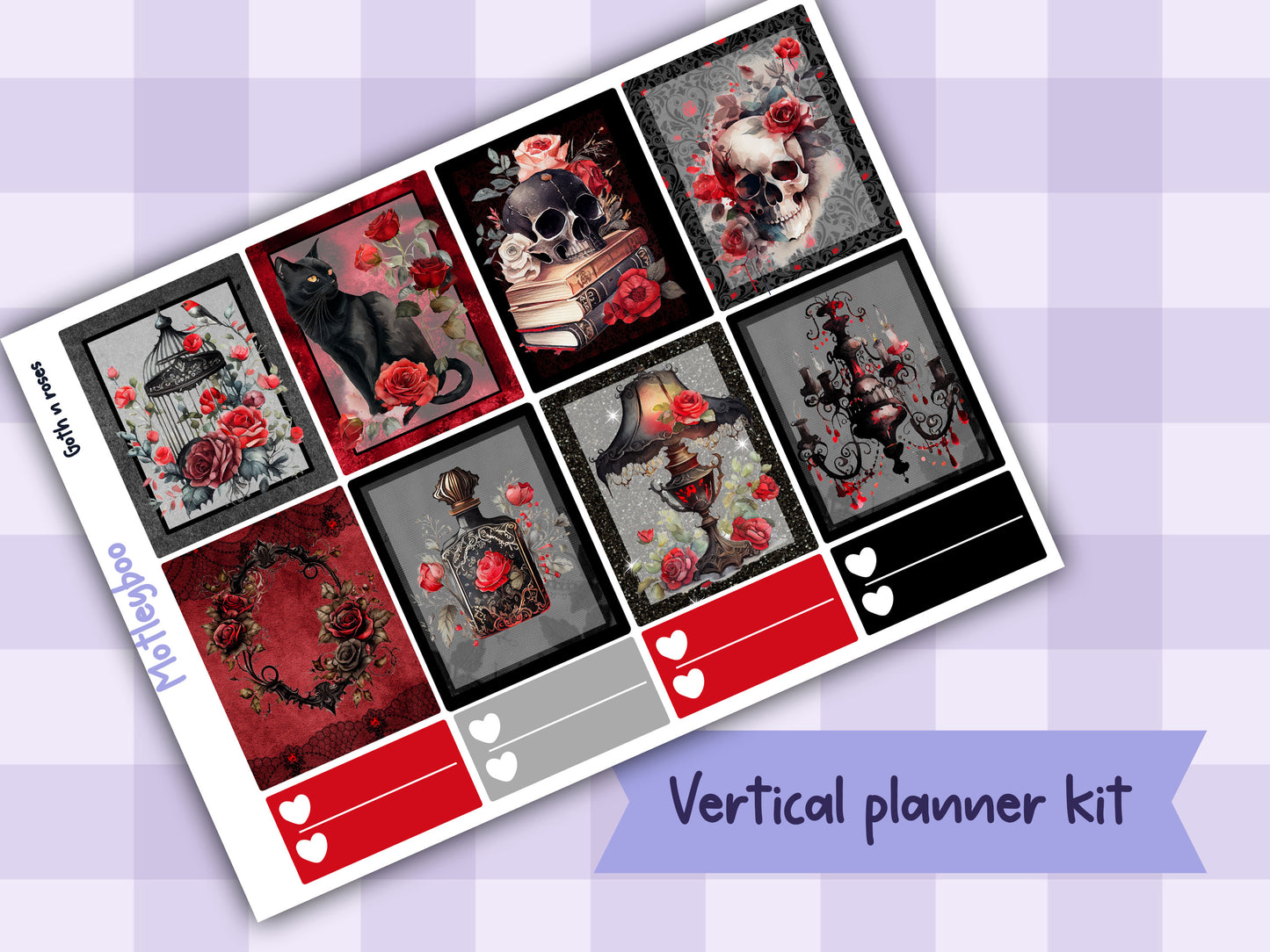 Weekly Planner Sticker Kit, Spooky goth halloween Vertical Planning Stickers, Goth n Roses