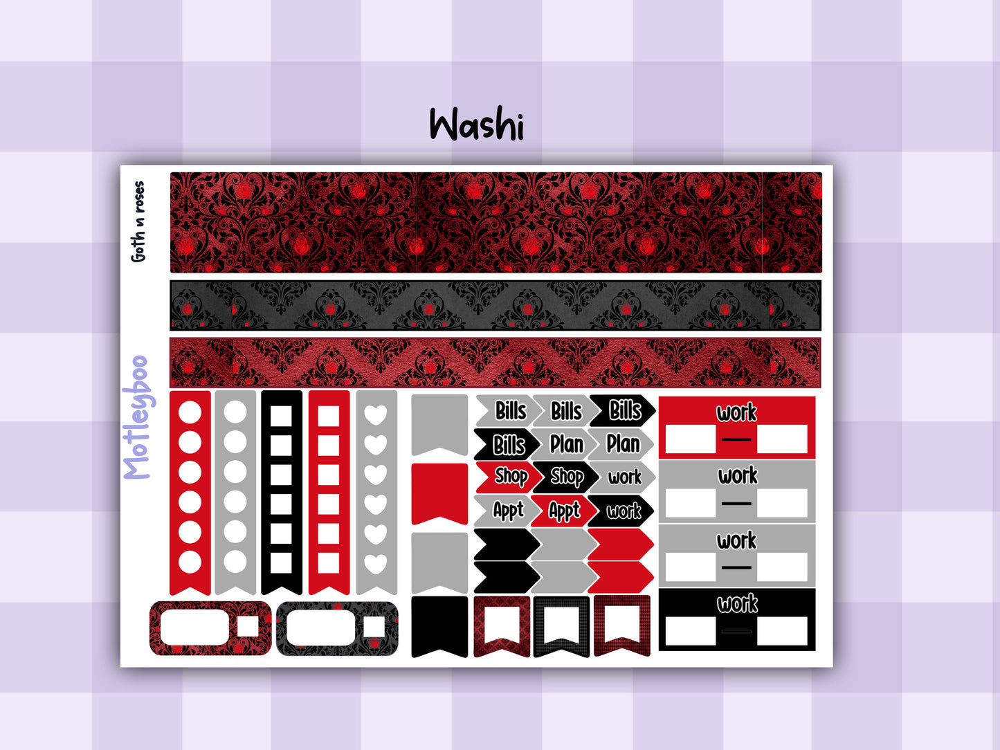 Weekly Planner Sticker Kit, Spooky goth halloween Vertical Planning Stickers, Goth n Roses