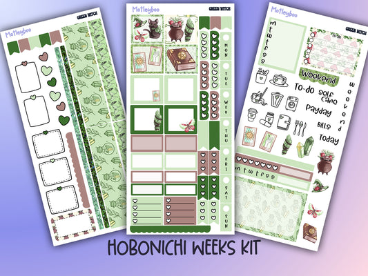 Hobonichi weeks, weekly sticker kit, hobonichi planner, witch planner, green witch