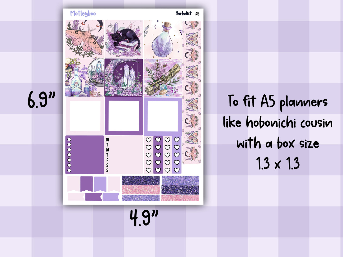 A5 Celestial Hobonichi cousin planner sticker kit, Herbalist